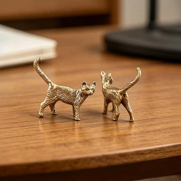 1 stk antikk messing kattfigur mini metall kattestatue retro dyr A11