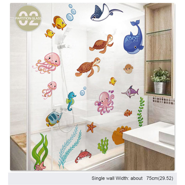 Vanntett badeklistremerke Fish Sea Cartoon Wall Sticker for Showe