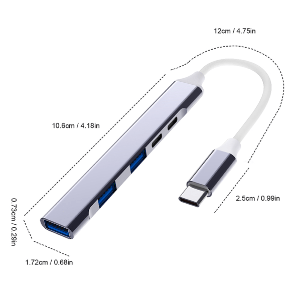 PD 100 W USB C -keskitin Type C - USB 3.0 -keskitin 5-porttinen multi A grey