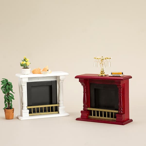 1/12 Dockhus Mini öppen spis Modell Dockhus Vardagsrumsmöbler White