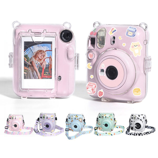 1sett for Instax Mini 12 Transparent kameraveske reiseskulder A4