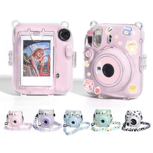 1setti Instax Mini 12 läpinäkyvän kameralaukun matkaolkapäälle A5