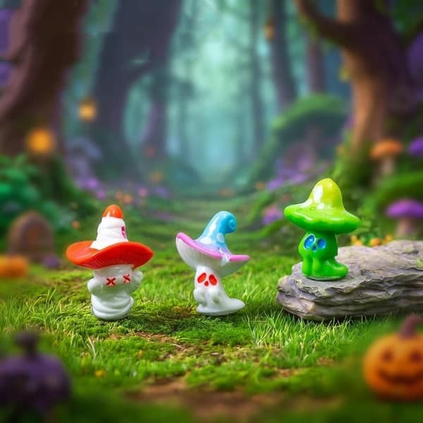 Mini Halloween Svampe Spøgelse Harpiks Figurer Med Farverige e D A3