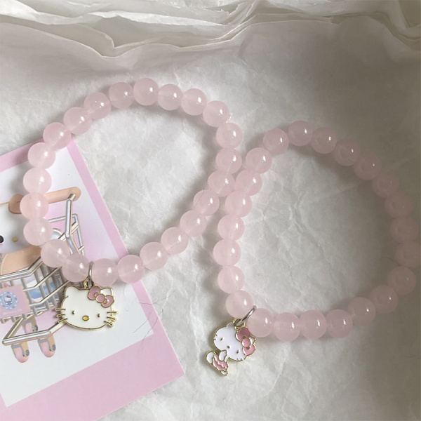 Sweet e Pink Beaded Armbånd Cartoon KT Cat Pendant Armbånd G A2