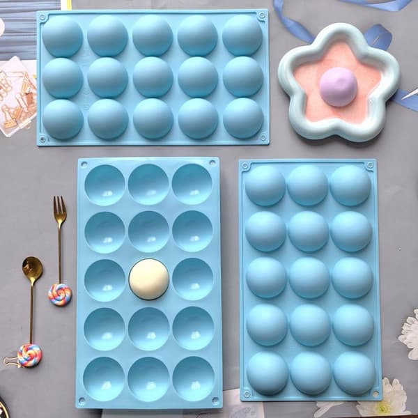 15 halvsirkelformede silikonformer for DIY-baking av pudding M Pink