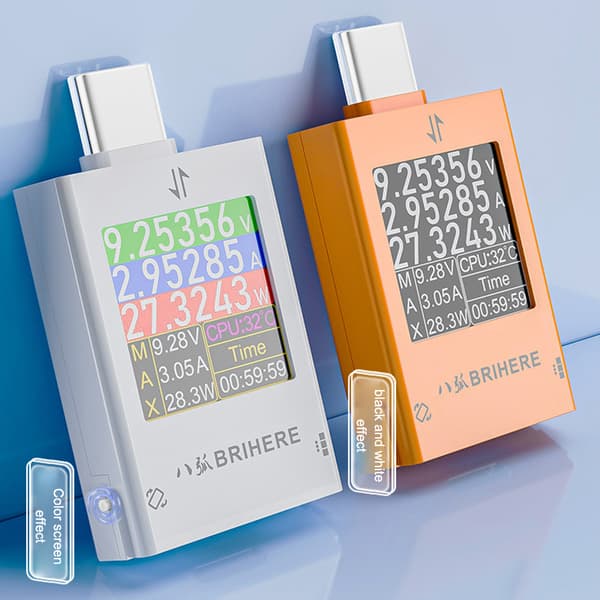 Multifunktionel Digital Skærm Type-C Oplader Tester Mobiltelefon White