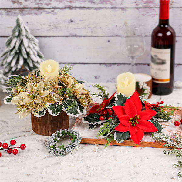 Juleblomstelysstaker Ornamenter Kunstige Roser Lys Red