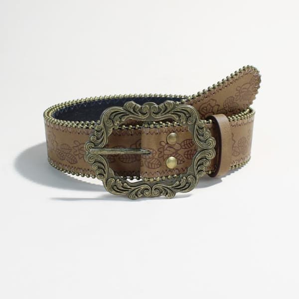 Vintage utskåret spenne PU brede belter Boho brunt preget midjebelte A11