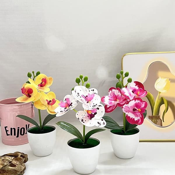 Kunstig orkidé i potte Mini Phalaenopsis Plastblomst Dekoration A5