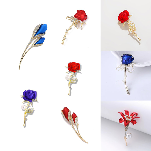 Mode Elegant Rhinestone Rose Flower Broscher Lapel Pins Jewe A3