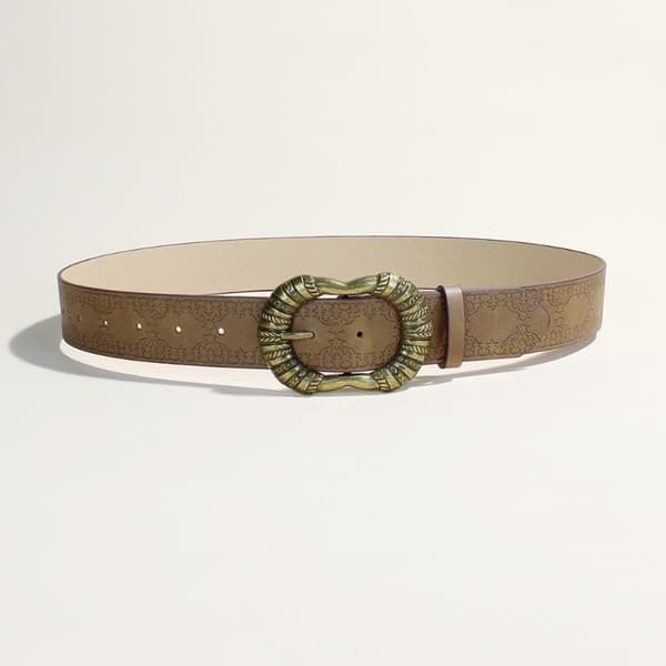 Vintage utskåret spenne PU brede belter Boho brunt preget midjebelte A11