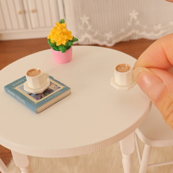 1:12 Dukkehus Miniatyr Spisebord Stol Kaffekopp Flowerpo