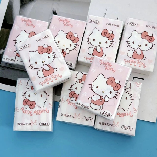 9-pack tecknad filmtryckspåse Portable Servett e Cat F Pink