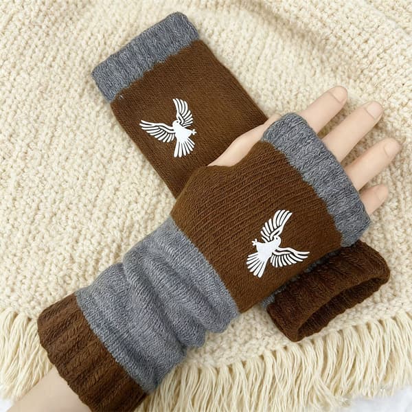 Høst Vinter Ørn Katt Broderi Retro Varme Åpne Hansker Kvinner A11