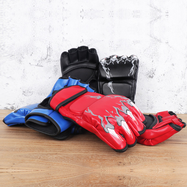 UFC MMA tykke boksehansker Taekwondo Sports Leather Half Finge red B