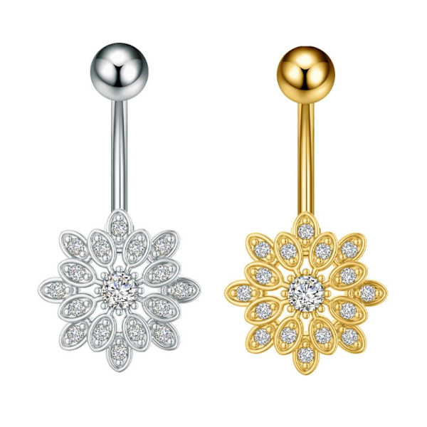 Mode Navlering Ornament Zircon Blomst Navlepiercing Krop A8