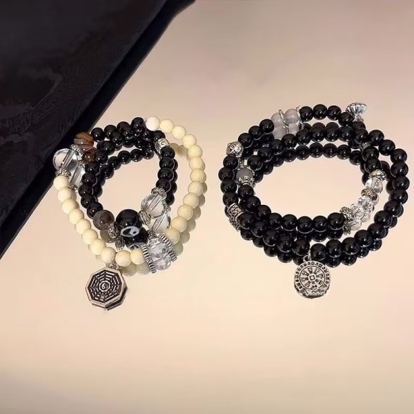 Svart beaded armbånd Tai Chi Bagua taoisme rosenkrans sjarm anheng A2