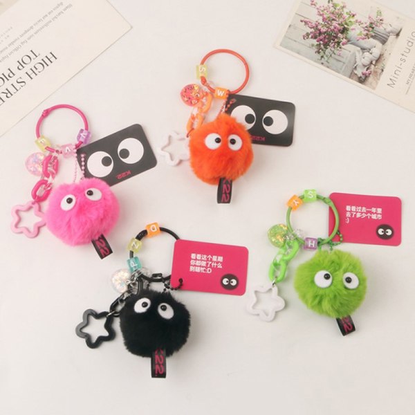 Color Plysj nøkkelring Spirited Away Colorful Coal Ball Spirit El Pink