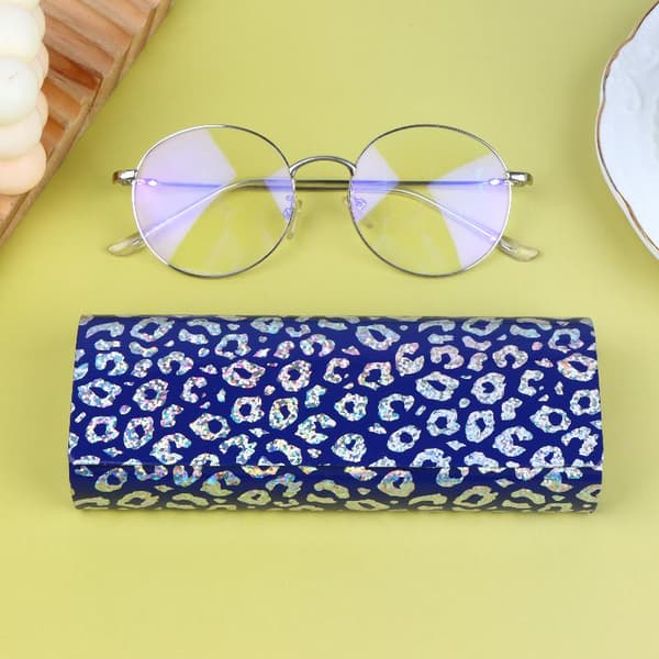 Leopardprint PU-læder brilleetui Stor kapacitet Hårdt etui Blue