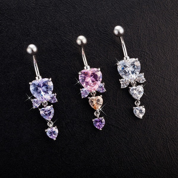 Sød krystal hjerteformet zirkon sløjfe navle ring mode Purple