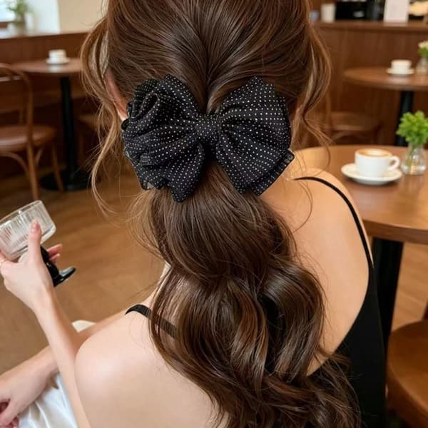 Polka Dot Bow Banana Clip Elegant Barrette For Half Up Updo Hai Black