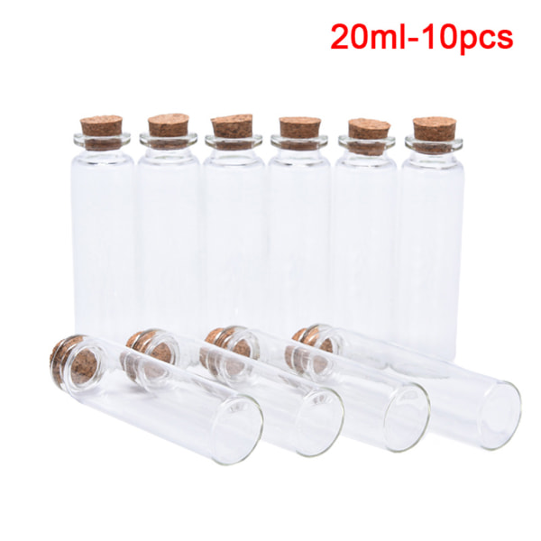 10 STK mini glasflasker med korkprop gennemsigtig flaske 20ml-10pcs