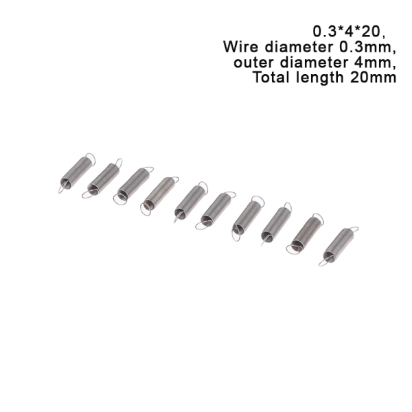10 stk/parti Trækfjeder 0,3mm 304 rustfrit stål forlænger sp 0.3*4*20