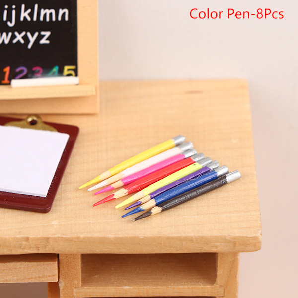 8 stk 1:12 Dukkehus Miniatyrpenn Fargeblyant Skolemateriell Color Pen
