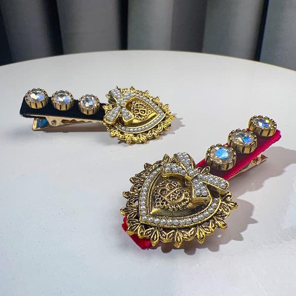 Retro Hjerte Perle Rhinestone Hårklemme Elegant Hårnål Barrette Black