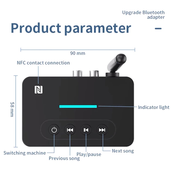 2 i 1 NFC Bluetooth o Modtagersender 3,5 mm AUX/2 RCA Sup