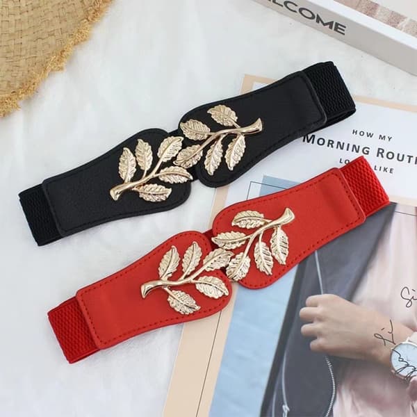Elastisk slankebelte for kvinner mote retro metallbladskinn Red