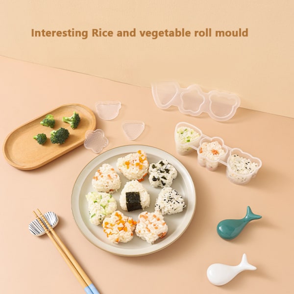 e White 3 Grid Sushi Form Bento Rice Ball Sushi Tool Set Seawee A