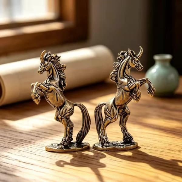 Fantasy Steilende Hest Statue Retro Messing Dyrefigurer Minia