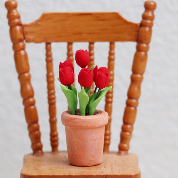 1:12 Dukkehus Miniatyr Rød Tulipan Pottepotte Blomst Hjem Gard