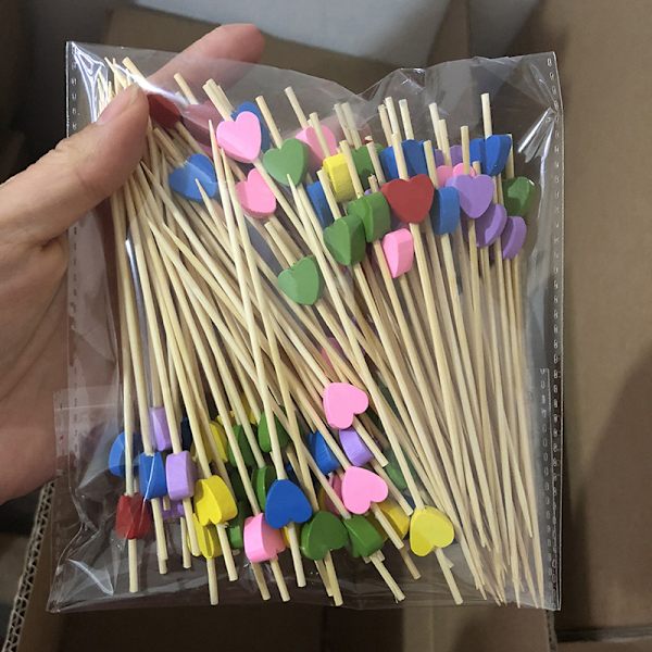 100 stk/pose Hjerte Bambus  Picks Buffet Cupcake Fruktgaffel Kake D B
