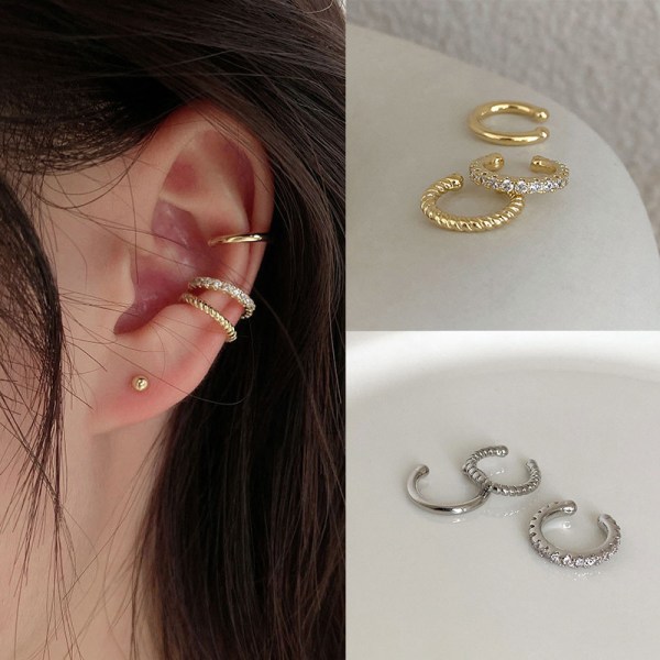 3 Stk Simple Round Wrap Øreringe Brusk Øre Clip No Pierce Ca Gold