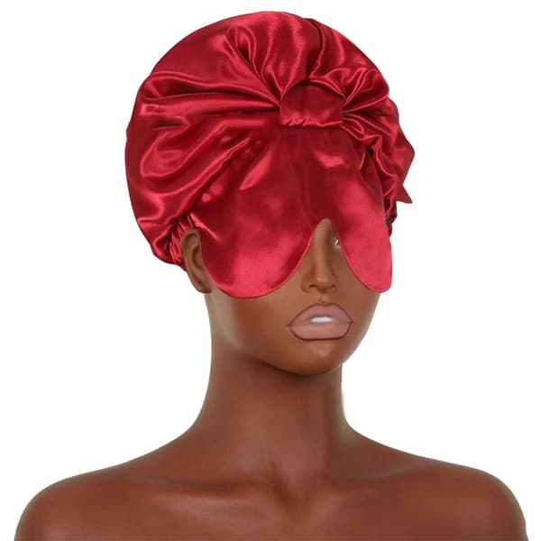 Dobbeltlags satenghårhette med øyemaske for sovehetter Red