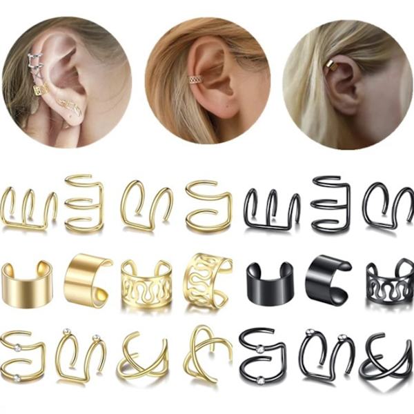 12 kpl / set korvarenkaat Leaf Ear Cuff Clip Korvakorut Black