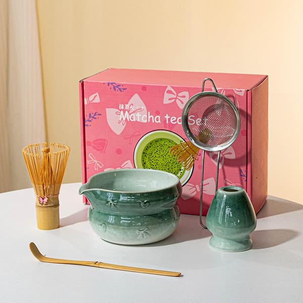 5 delar bambu Matcha-vispset Chasen Chashaku Matcha-visp Te Dark green