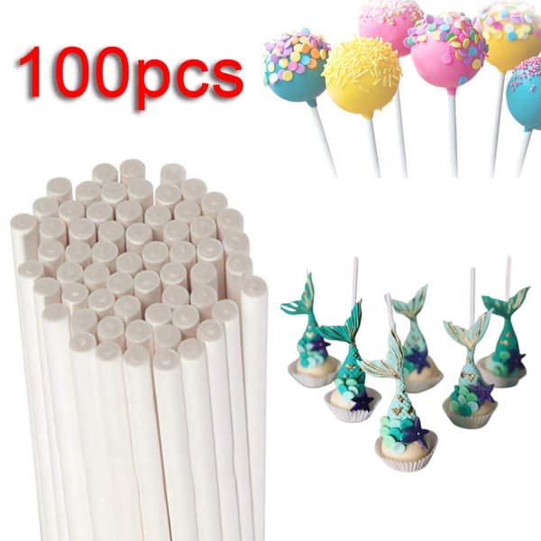 100 stk slikkepind kage papir stick pops hvid solid papir stick B