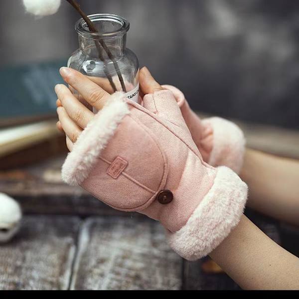 1 par vinter touch handsker til kvinder fleeceforede halvfingerhandsker A2