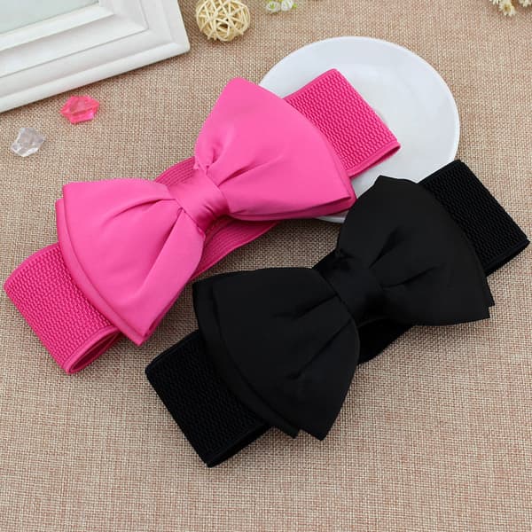 Kvinnor Bowknot Cummerbunds Stretch Bukle Midjeband Bälte Girl Dre Red