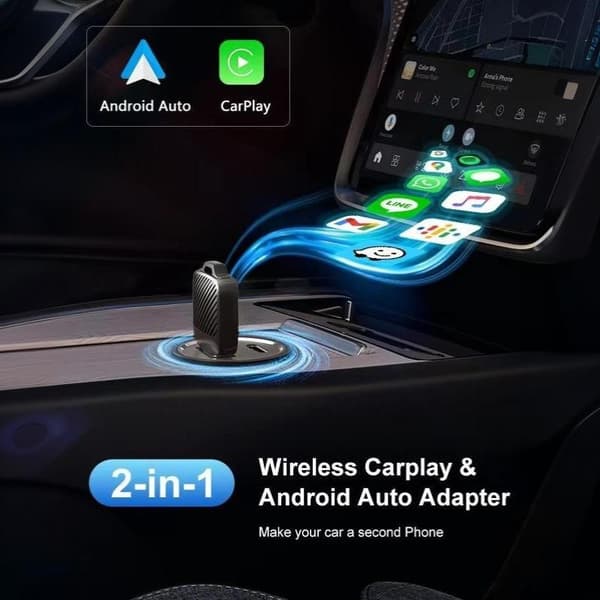 2-in-1 langaton CarPlay Android Auto -sovitin autoon, autodongle Black