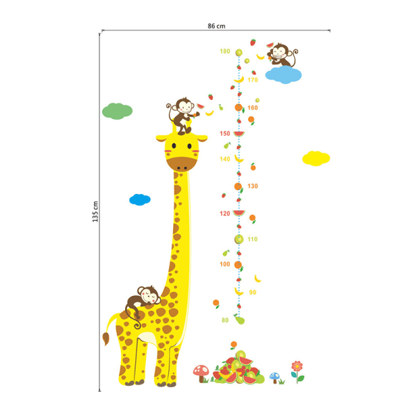 ape giraff barn høyde dyredekal dekor veggklistremerke røye