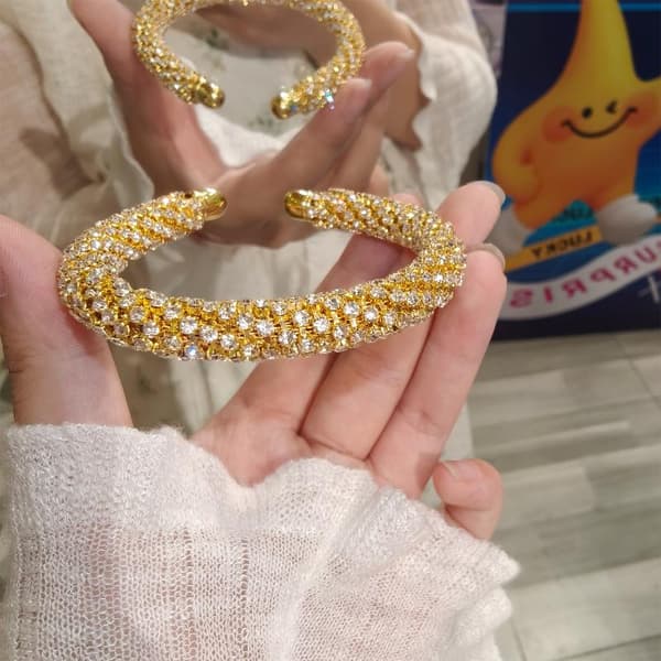 Rhinestone Åben Armring Til Kvinder Mousserende Krystalsten Armring A4