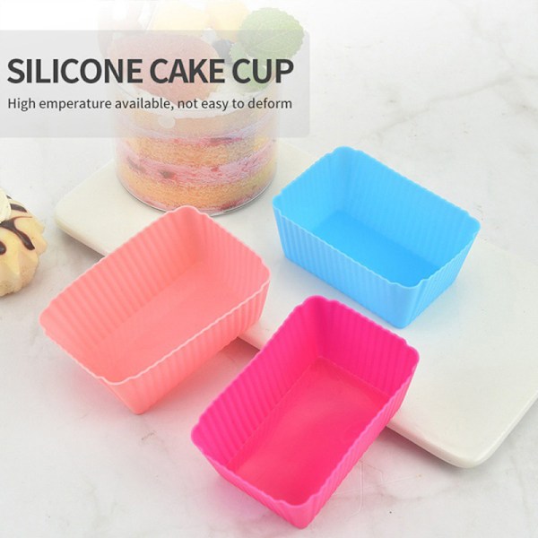 6 stk. silikone rektangulær kageform blød muffin cupcake liner ba