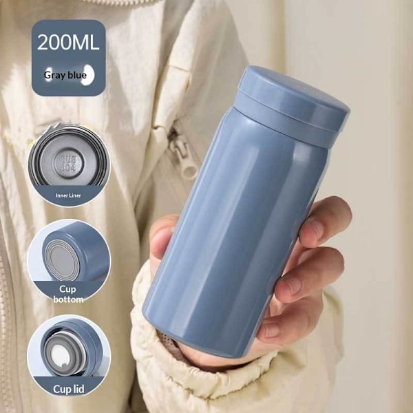 200 ml Mini Termosflaske Kaffekrus Rustfritt Stål Isolert Gray