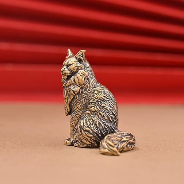 Maine Coon Miniaturer Figurer Messing Dyrekat Lille Statue D