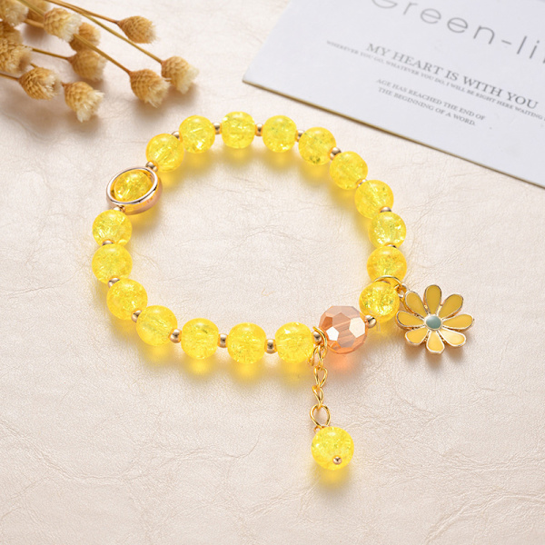 Søt Crystal Daisy Flower Armbånd Dame Glassperler Elastisk R Multicolor