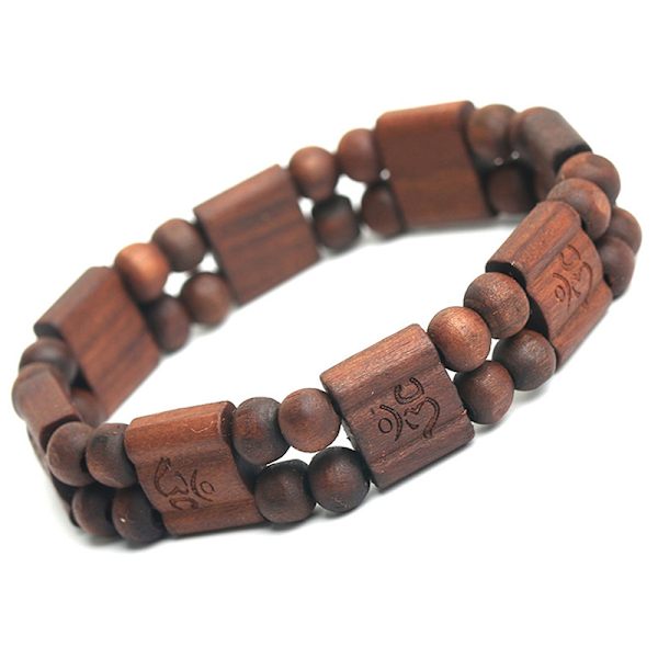 Två lager träarmband geometriskt elastiskt träpärlorarmband Coffee